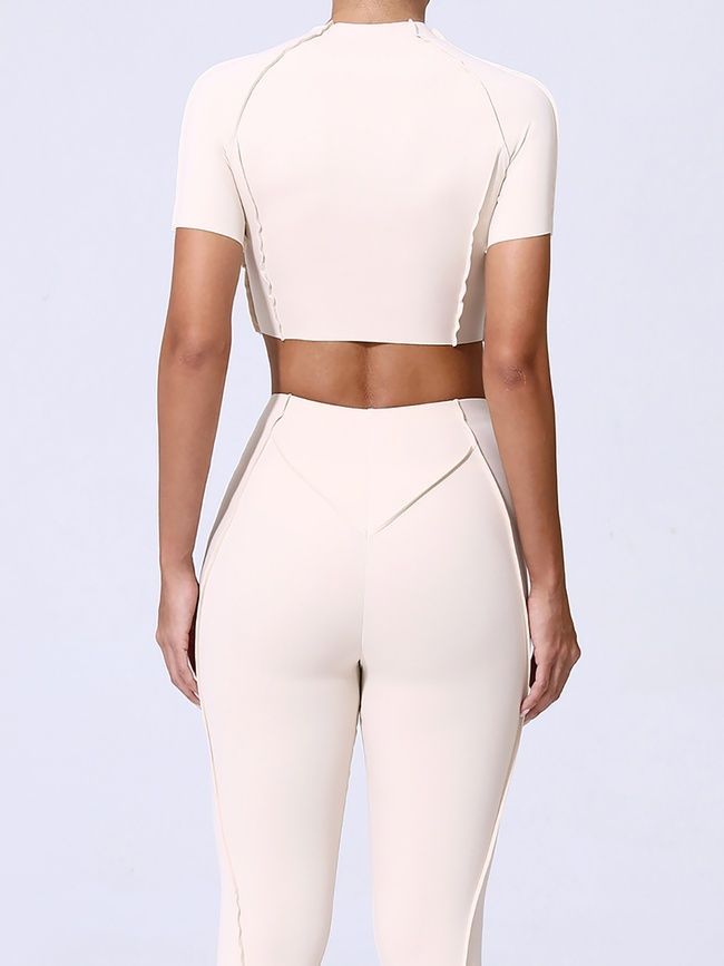 Women&rsquo;s fitness sports set with external seams, crop top and leggings, Sculpt Shape, (champagne), S