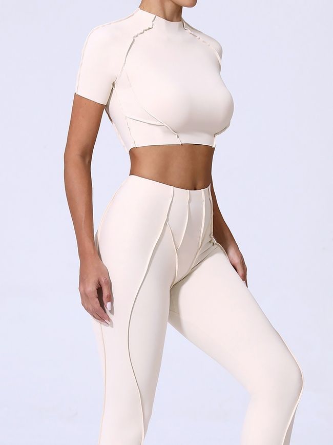 Women&rsquo;s fitness sports set with external seams, crop top and leggings, Sculpt Shape, (champagne), S