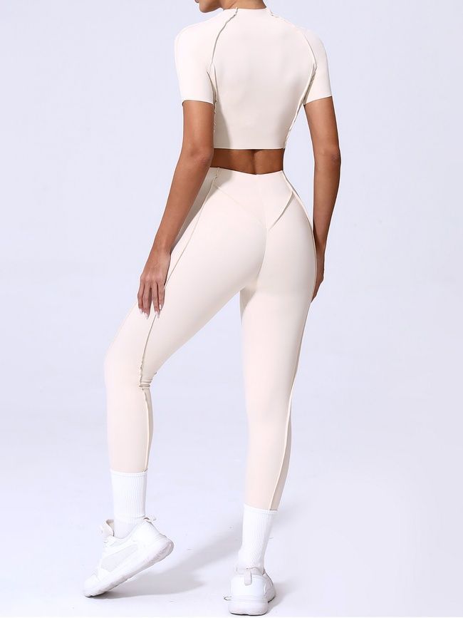 Women&rsquo;s fitness sports set with external seams, crop top and leggings, Sculpt Shape, (champagne), S