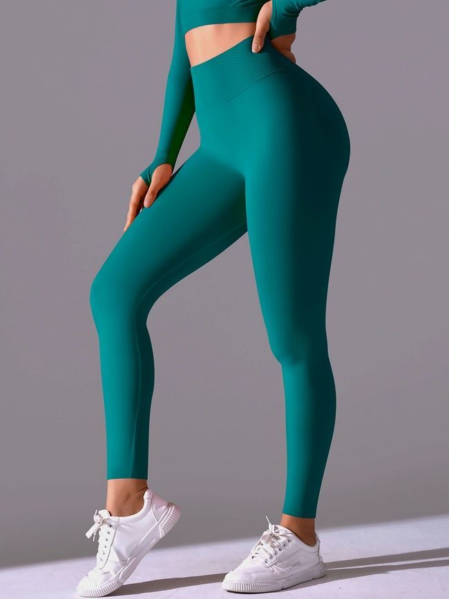Women's 'Basic' seamless leggings with push-up, sports for fitness, (emerald), S