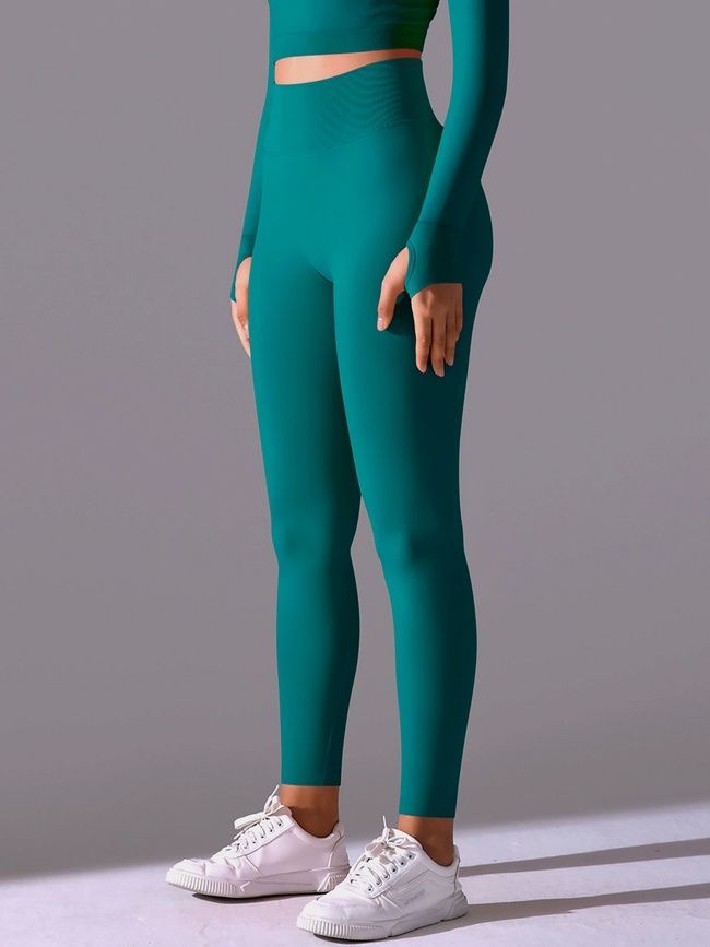 Women's 'Basic' seamless leggings with push-up, sports for fitness, (emerald), S
