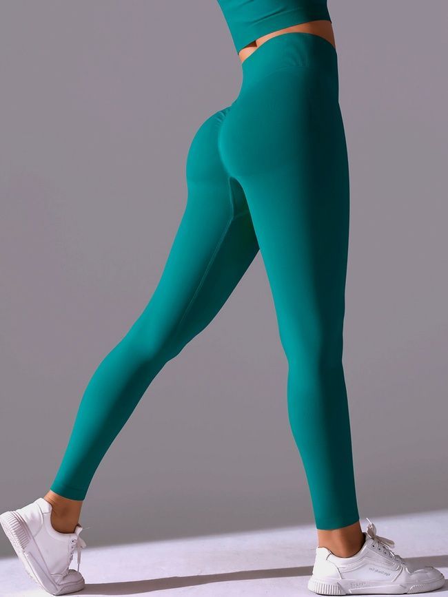 Women's 'Basic' seamless leggings with push-up, sports for fitness, (emerald), S