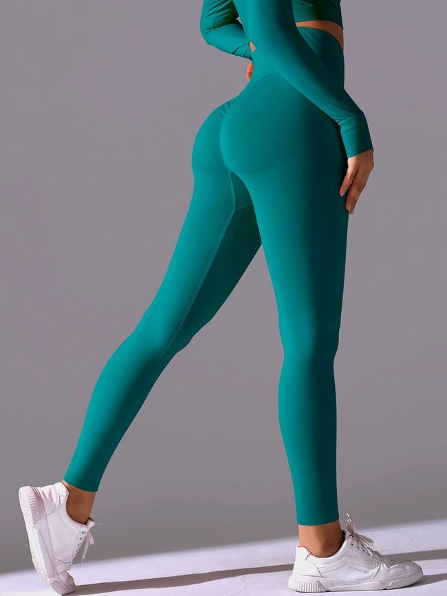 Women's 'Basic' seamless leggings with push-up, sports for fitness, (emerald), S