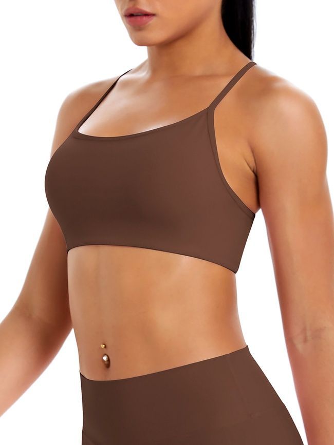 Women's sports top "Basic Cross" with removable push-up cups for fitness, (chocolate), S