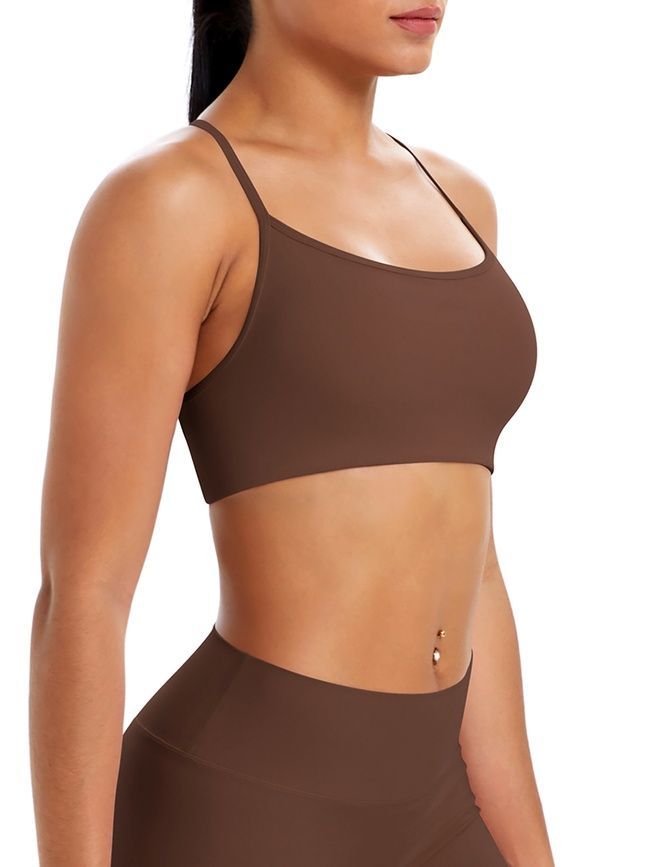 Women's sports top "Basic Cross" with removable push-up cups for fitness, (chocolate), S