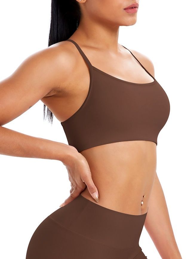 Women's sports top "Basic Cross" with removable push-up cups for fitness, (chocolate), S
