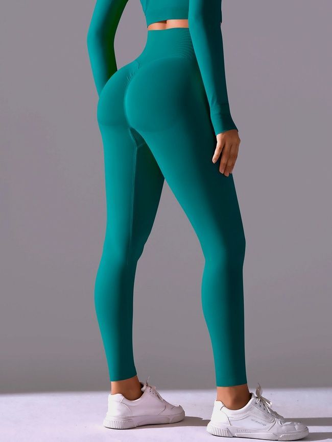Damskie legginsy &bdquo;Basic&rdquo; z push-up, bezszwowe, sportowe do fitnessu (szmaragd), S