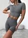 Damski komplet dwuczęściowy do fitnessu - crop-top i szorty z push-upem, bezszwowy, Classic, (szary), L