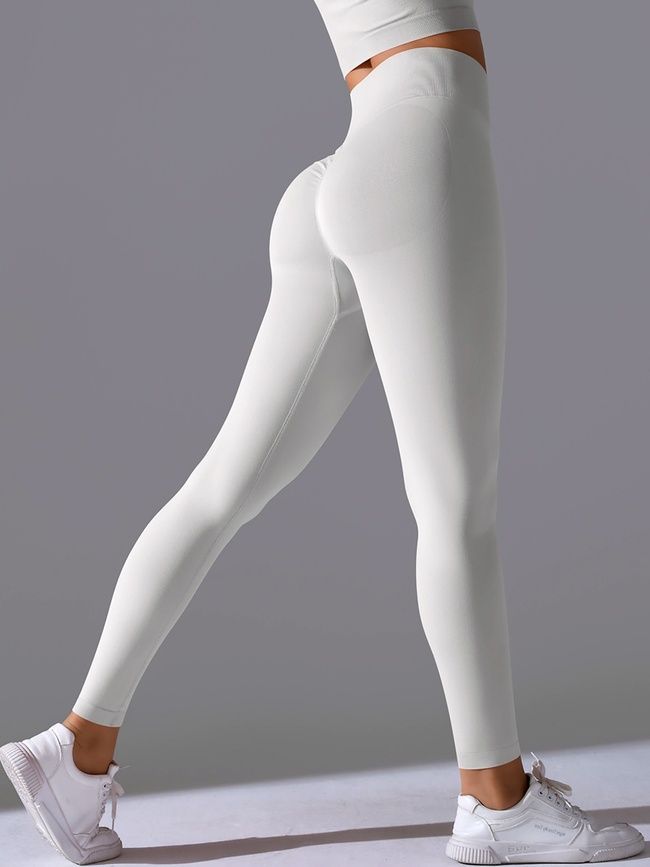 Damskie legginsy &bdquo;Base&rdquo; z push-up, bezszwowe, sportowe do fitnessu (biało-szary), S
