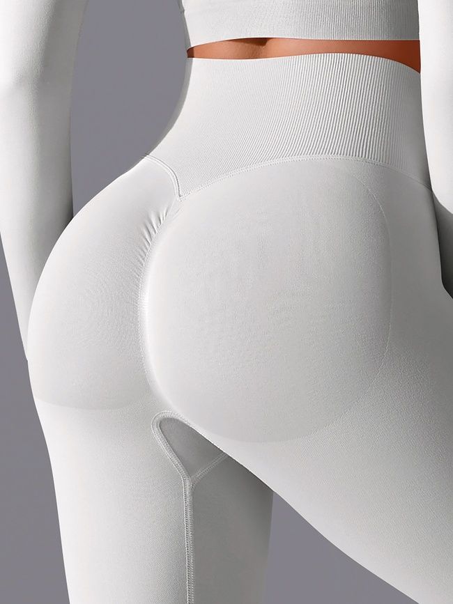 Damskie legginsy &bdquo;Base&rdquo; z push-up, bezszwowe, sportowe do fitnessu (biało-szary), S