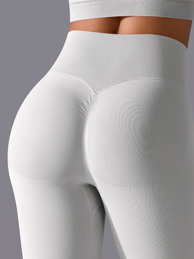 Damskie legginsy &bdquo;Base&rdquo; z push-up, bezszwowe, sportowe do fitnessu (biało-szary), S