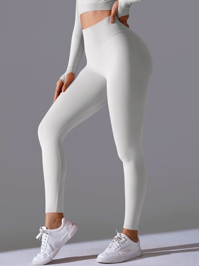 Damskie legginsy &bdquo;Base&rdquo; z push-up, bezszwowe, sportowe do fitnessu (biało-szary), S