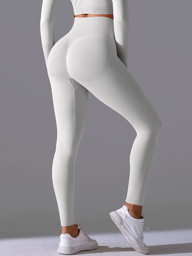 Damskie legginsy &bdquo;Base&rdquo; z push-up, bezszwowe, sportowe do fitnessu (biało-szary), S