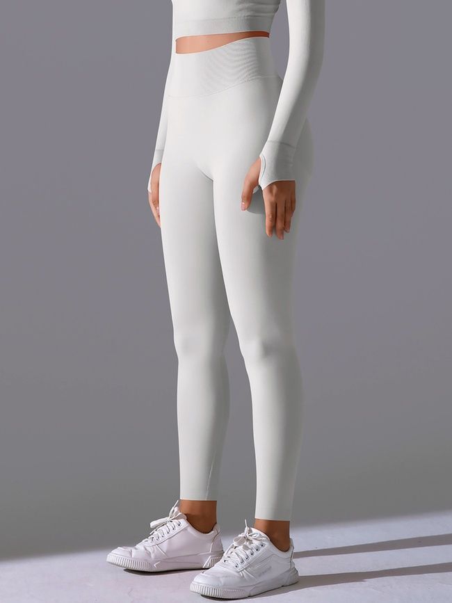Damskie legginsy &bdquo;Base&rdquo; z push-up, bezszwowe, sportowe do fitnessu (biało-szary), S