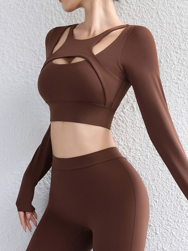 Damski rashguard sportowy z push-up i wyjmowanymi miseczkami, Balance, (czekoladowy), S