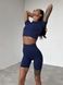 Women's fitness two-piece set - seamless crop-top and shorts with push-up, Classic, (dark blue), S