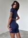 Women's fitness two-piece set - seamless crop-top and shorts with push-up, Classic, (dark blue), S