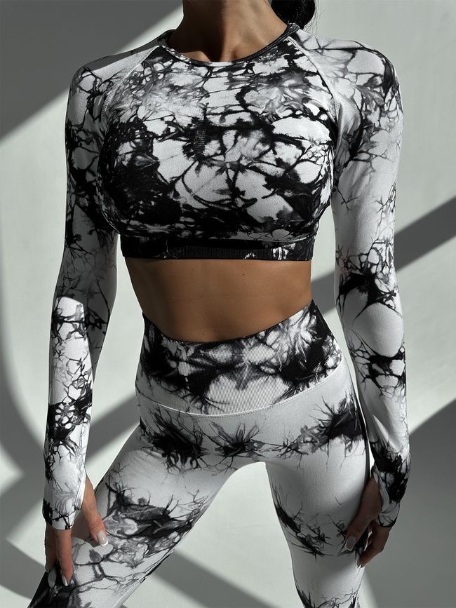 Two-piece sport set: rashguard and leggings with push-up, Storm, (white and black), S