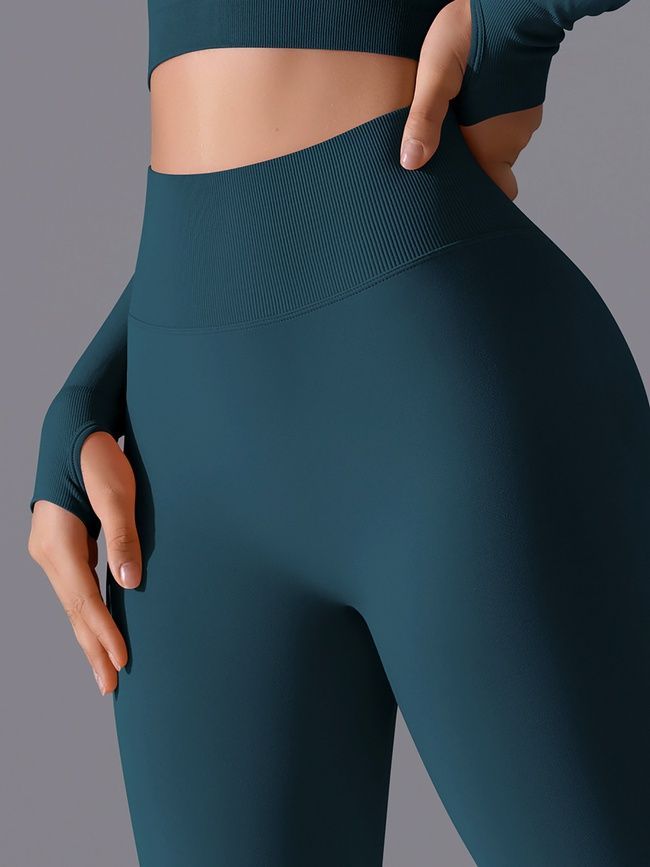Damskie sportowe legginsy z push-up i paskiem w kształcie V, Basic, (ciemny szmaragdowy), S