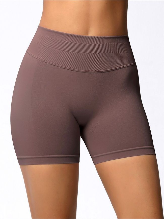 Damskie bezszwowy sportowe szorty z push-up do fitnessu z dopasowanym paskiem, Elastic, (czekoladowy), XS