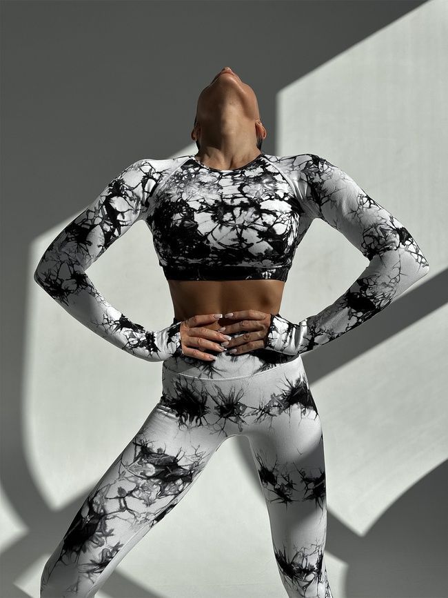 Komplet sportowy, dw&oacute;jka: rashguard i legginsy z push-up, Storm, (biały i czarny), S