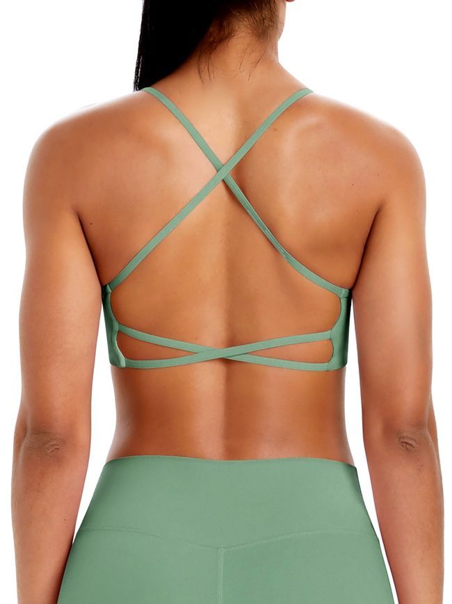 Women's sports top "Basic Cross" with removable push-up cups for fitness, (pistache), S