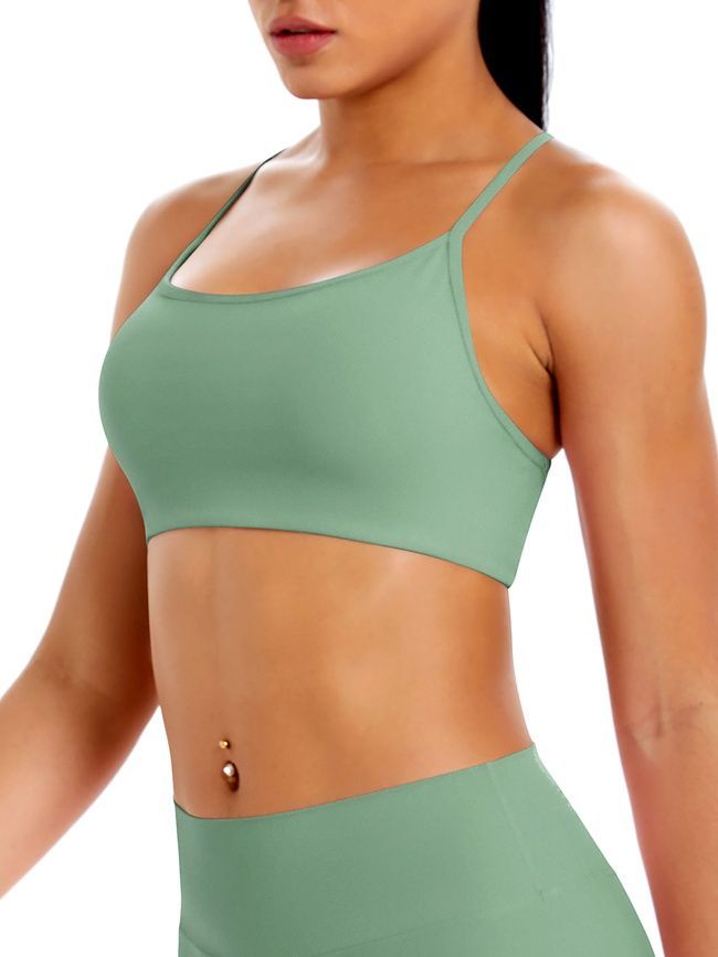Women's sports top "Basic Cross" with removable push-up cups for fitness, (pistache), S