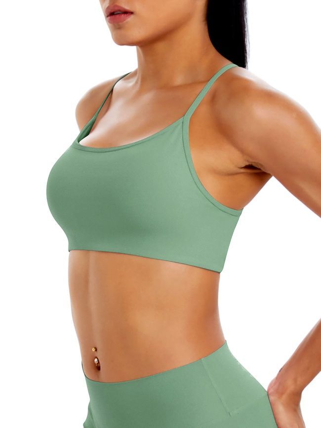 Women's sports top "Basic Cross" with removable push-up cups for fitness, (pistache), S