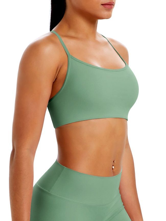 Women's sports top "Basic Cross" with removable push-up cups for fitness, (pistache), S