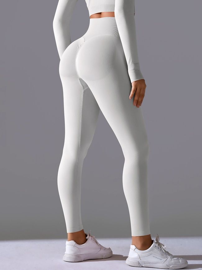 Damskie sportowe legginsy z push-up i paskiem w kształcie V, Basic, (jasny szary), M