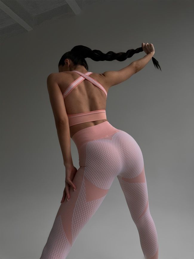 Komplet sportowy trzyelementowy: legginsy, top, rashguard, Euphoria, (morelowy), S