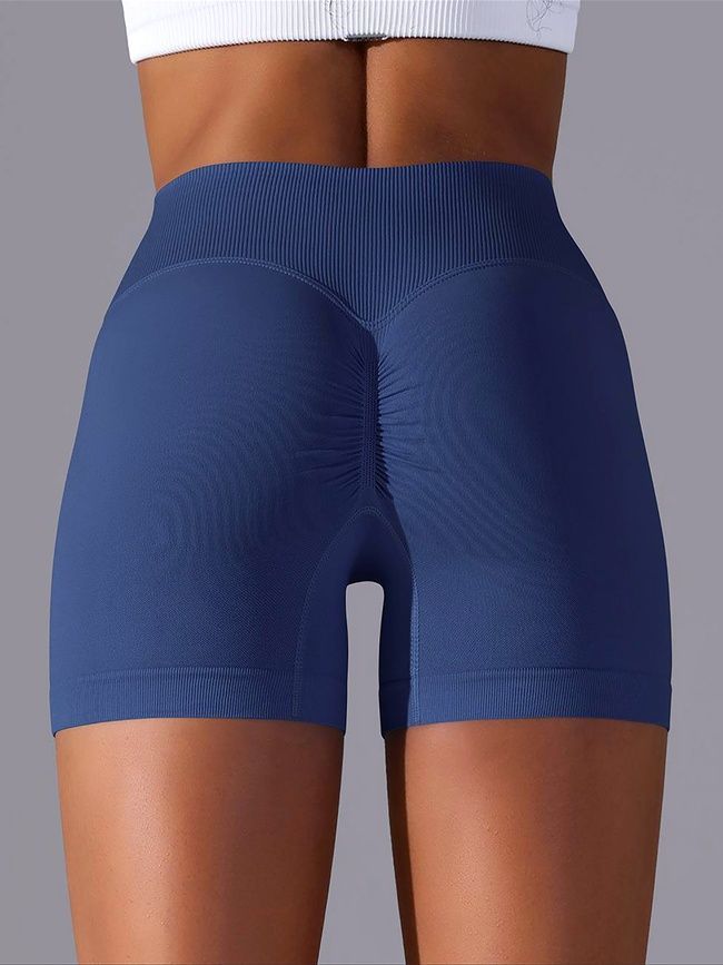 Women's seamless sports shorts with push-up for fitness with V-belt, V-shape, (dark blue), S