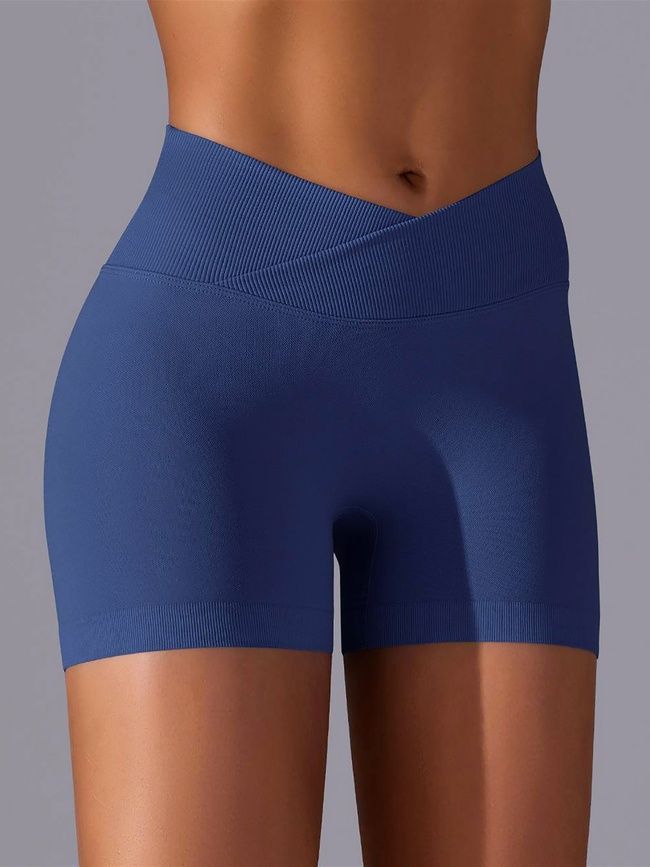 Women's seamless sports shorts with push-up for fitness with V-belt, V-shape, (dark blue), S