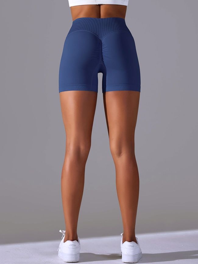 Women's seamless sports shorts with push-up for fitness with V-belt, V-shape, (dark blue), S