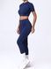 Women&rsquo;s fitness sports set with external seams, crop top and leggings, Sculpt Shape, (dark blue), S