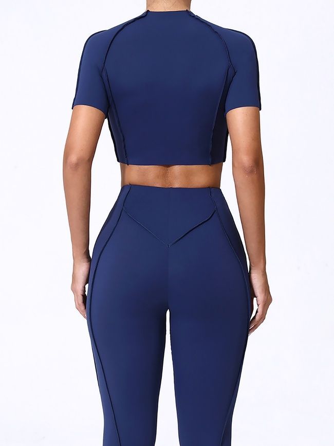 Women&rsquo;s fitness sports set with external seams, crop top and leggings, Sculpt Shape, (dark blue), S