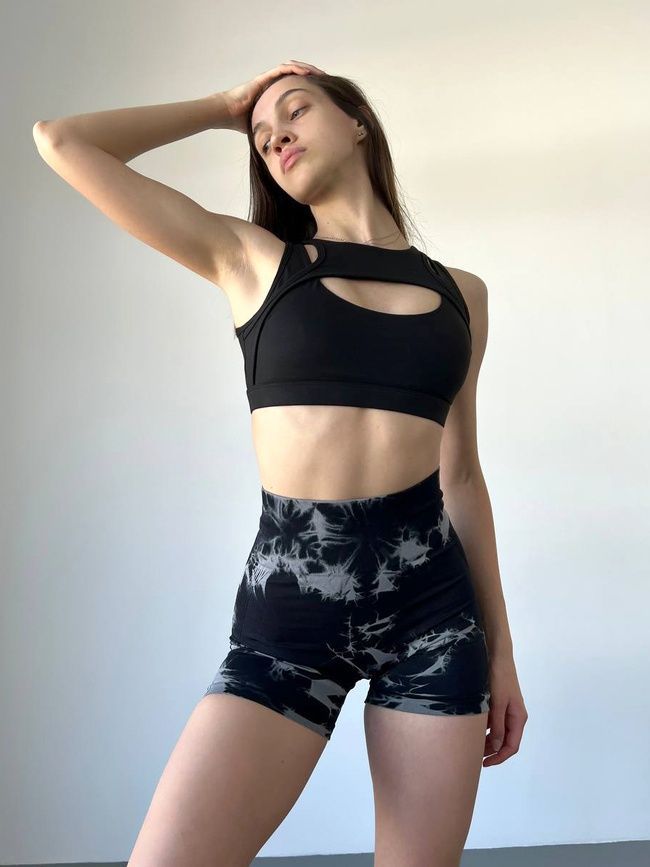 Damskie sportowe szorty z push-up do fitnessu, bezszwowy, Tie-Dye, (czarny), S