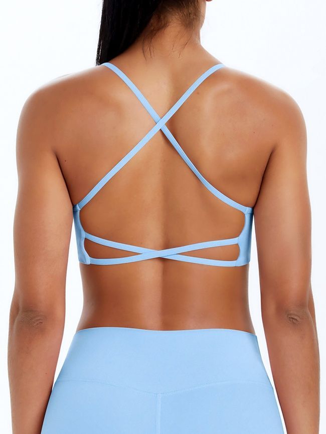 Women's sports top "Basic Cross" with removable push-up cups for fitness, (light blue), S