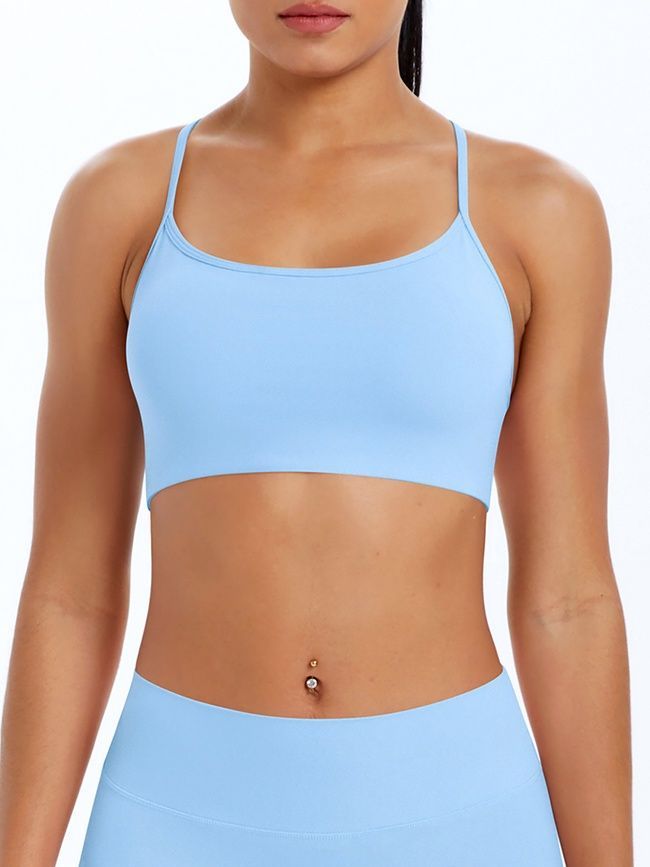 Women's sports top "Basic Cross" with removable push-up cups for fitness, (light blue), S
