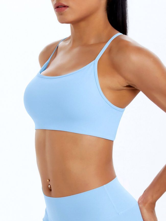 Women's sports top "Basic Cross" with removable push-up cups for fitness, (light blue), S