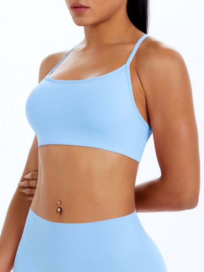 Women's sports top "Basic Cross" with removable push-up cups for fitness, (light blue), S