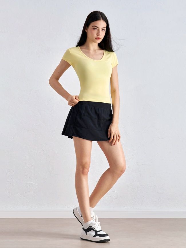 Women's sports T-shirt for fitness with a wide neck, Second Skin, (yellow), S