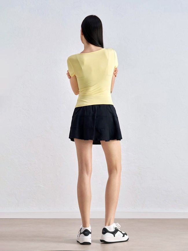 Women's sports T-shirt for fitness with a wide neck, Second Skin, (yellow), S