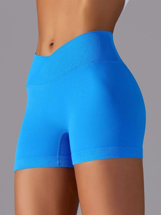 Damskie bezszwowy sportowe szorty z push-up do fitnessu z paskiem klinowym, V-shape, (jasny niebieski), S