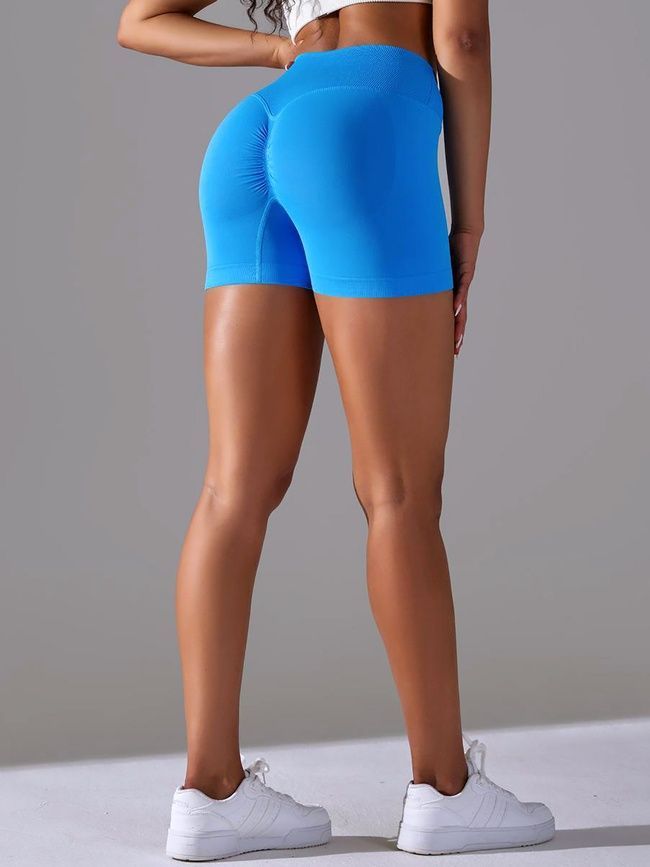 Damskie bezszwowy sportowe szorty z push-up do fitnessu z paskiem klinowym, V-shape, (jasny niebieski), S