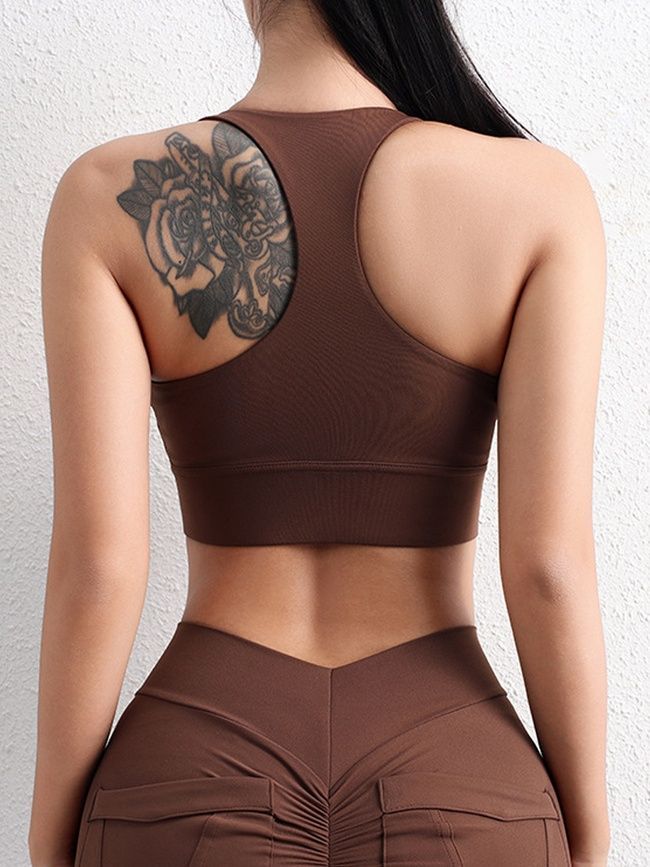 Damski top sportowy z push-up i wyjmowanymi miseczkami, Muse, (czekoladowy), S