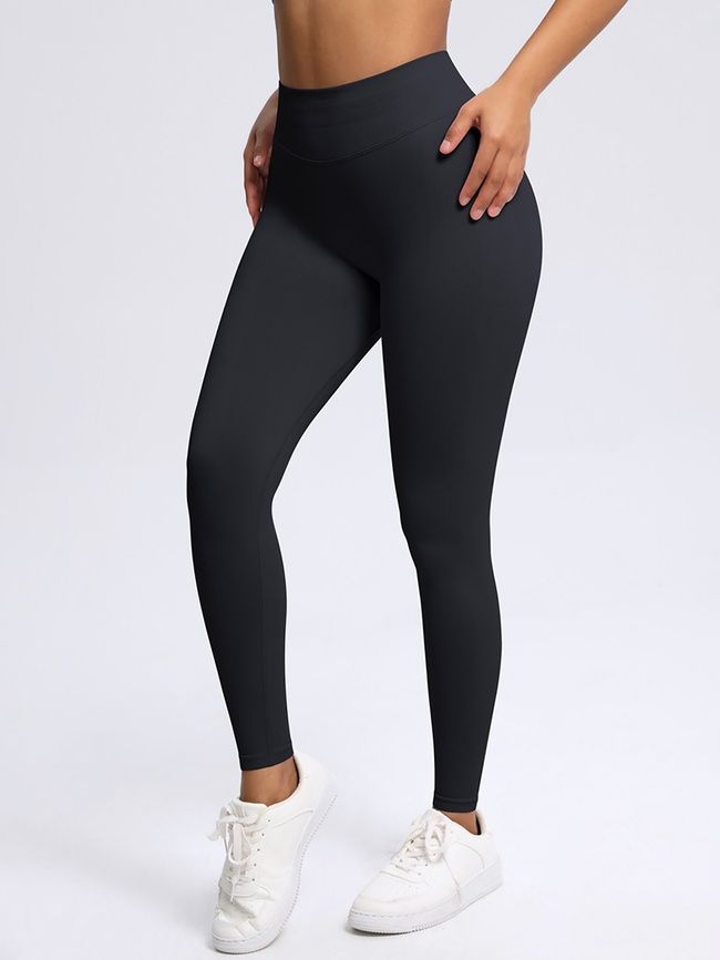 Damskie legginsy push-up fitness z dopasowaną talią, Elastic, (czarne), L