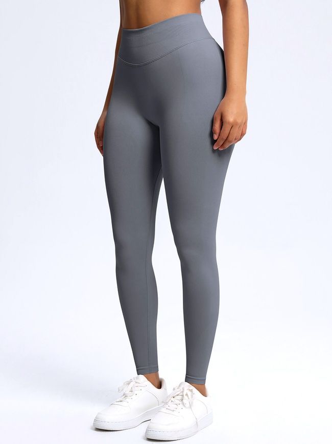Women's push-up fitness leggings with a fitted waistband, Elastic, (gray), S
