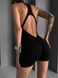 Women's fitness jumpsuit with zipper, shorts-style, and open back, Shadow Fit, (black), M