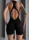Women's fitness jumpsuit with zipper, shorts-style, and open back, Shadow Fit, (black), M